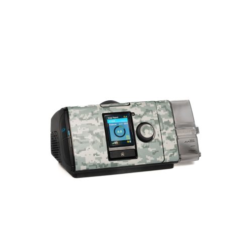 Snugell camouflage skin for AirSense 10 CPAP machine, offering a rugged and stylish design.