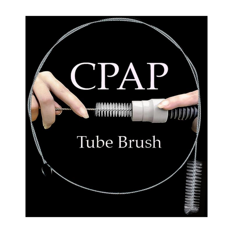 cpap tube brush coiled shown with hands hose