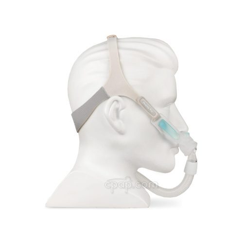 Nunance Pro Gel Nasal Pillow CPAP Mask with Headgear -Side - Shown on Mannequin (Not Included)