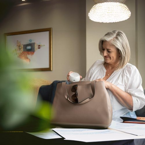 woman holding transcend micro